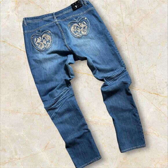Vintage Apple Bottoms Jeans Women's 16 Blue Denim Y2K Embroidered Ella Wash - Picture 2 of 6